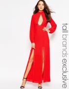 Jarlo Tall Long Sleeved Maxi Dress With Keyhole Detail - Red