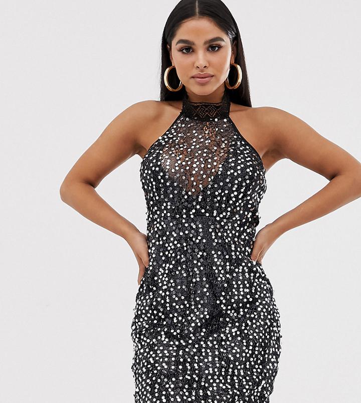 Naanaa Petite High Neck Sequin Mini Dress-multi