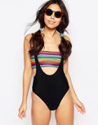 Motel Rainbow Tube Top With Plunge Swimsuit - Multielectric