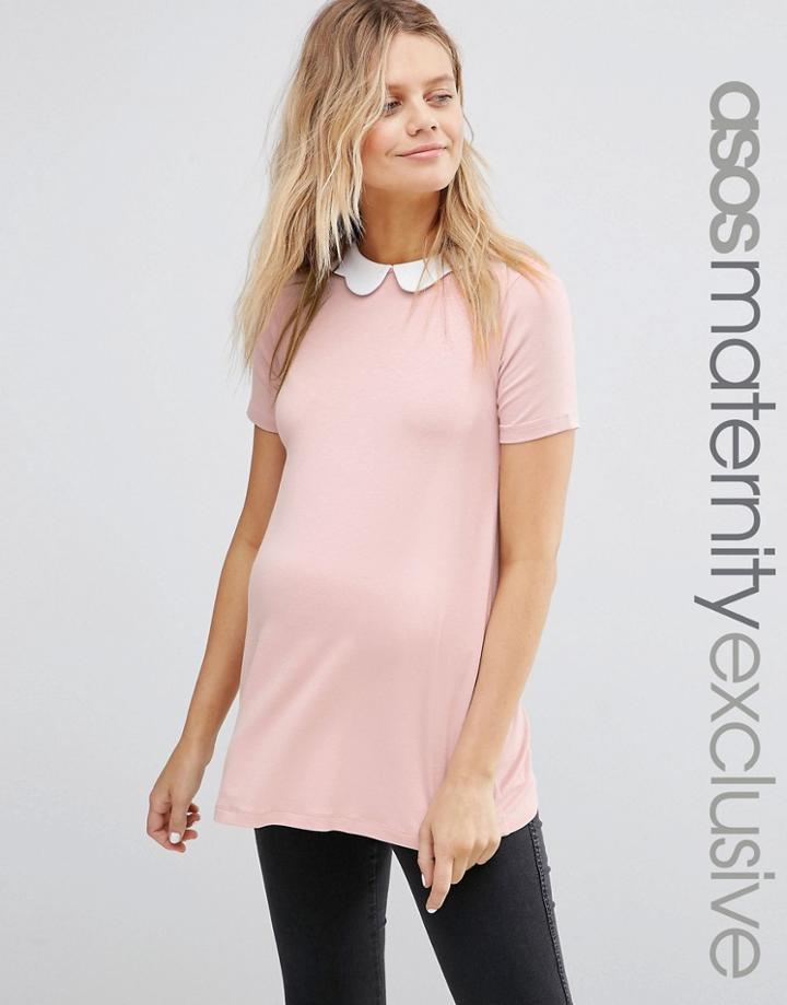 Asos Maternity Top With Contrast Scallop Collar - Pink