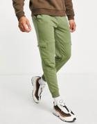 Asos Design Tapered Joggers With Cargo Pocket In Khaki-green