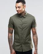 Asos Skinny Shirt In Khaki With Triangle Print And Short Sleeves - Khaki