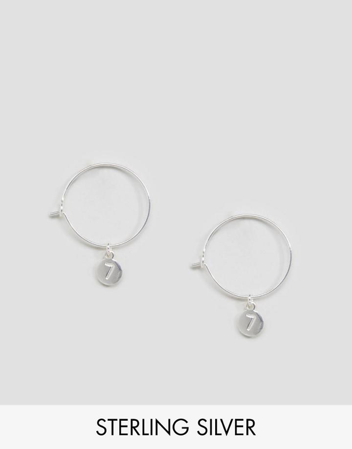 Asos Sterling Silver Lucky 7 Hoop Earrings - Silver