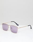 Asos Design Square Sunglasses In Gold With Lilac Lens - Gold