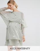 Asos Maternity 3d Crop Top Embellished Layered Midi Dress - Gray