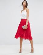 Asos Pleated Midi Skirt With Wrap Front Detail - Red