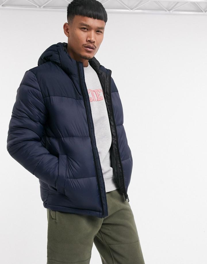 Jack & Jones Originals Puffer With Hood In Navy