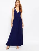 Adelyn Rae Plunge Maxi Dress With Cut Out Back Detail - Navy
