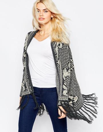 La Fee Verte Printed Oversize Knit Cardigan With Tassles - Monarchy
