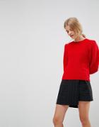 Asos Sweater In Rib With Puff Shoulder - Red