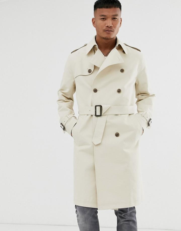 Asos Design Double Breasted Trench In Stone