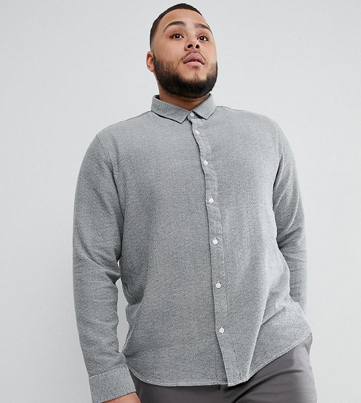 Only & Sons Plus Slim Fit Melange Cotton Shirt - Green
