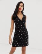 Oasis Shift Dress With Buttons In Heart Print - Black
