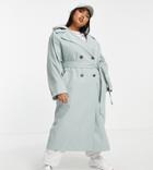Asos Design Curve Trench Coat With Jersey Hood In Khaki-green
