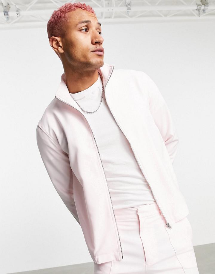 Asos Design Matching Smart Track Jacket In Pastel Pink