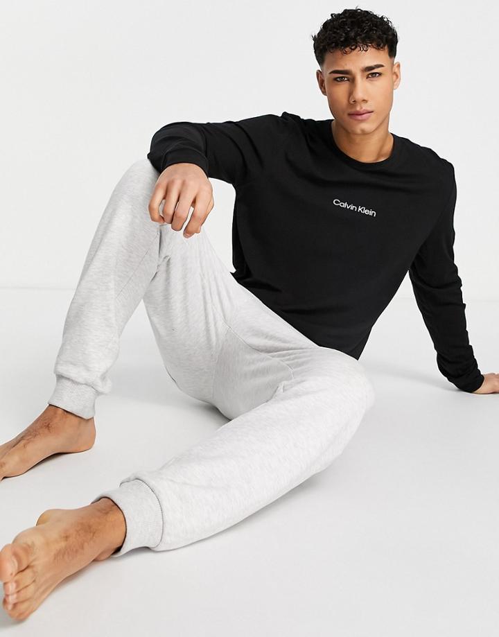 Calvin Klein Logo Loungewear Long Sleeve T-shirt In Black
