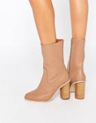 Lost Ink Gorzo Calf Round Heeled Ankle Boots - Tan