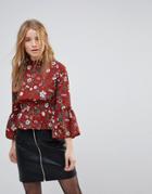 Parisian High Neck Floral Printed Blouse - Red