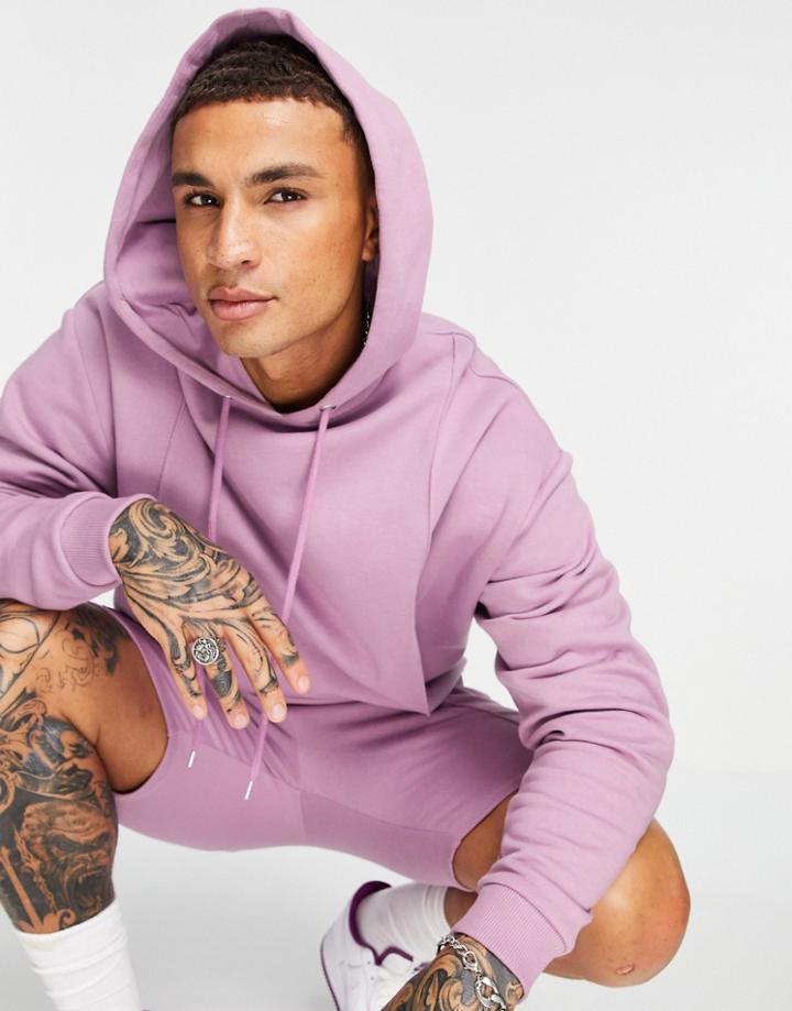 Asos Design Oversized Hoodie With Pin Tucks In Purple - Part Of A Set