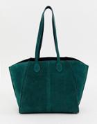 Asos Design Bonded Suede Winged Shopper Bag With Removable Inner - Green