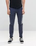 Asos Skinny Jeans With Knee Rips In Dark Blue - Dark Blue