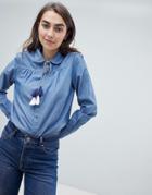 Max & Co Chambray Shirt With Tassels - Blue