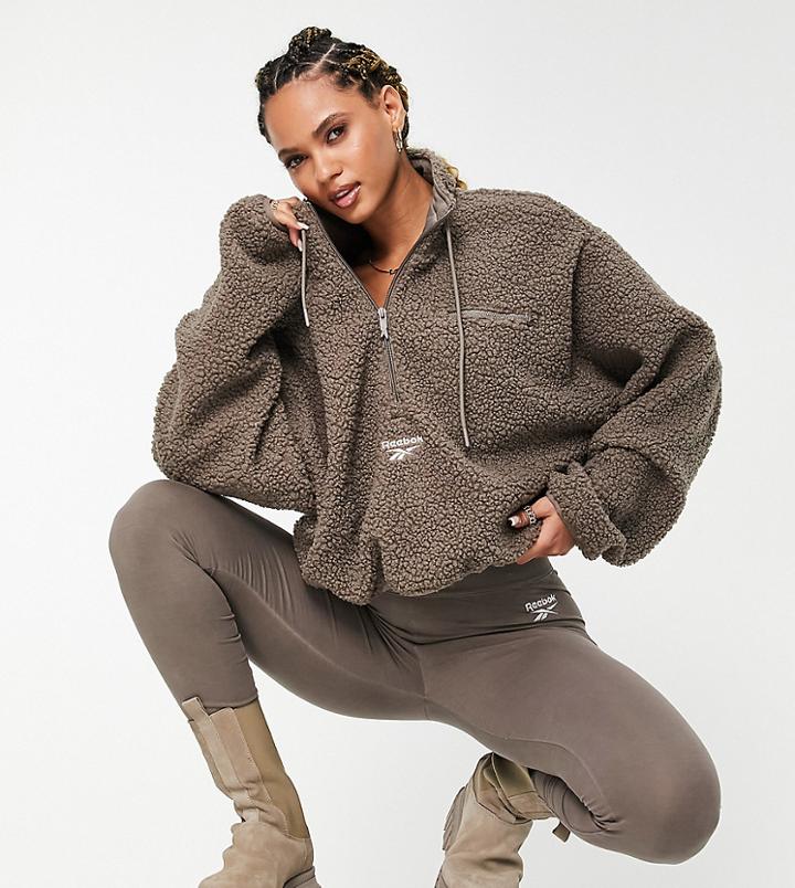 Reebok Half Zip Fleece In Taupe Brown Exclusive To Asos