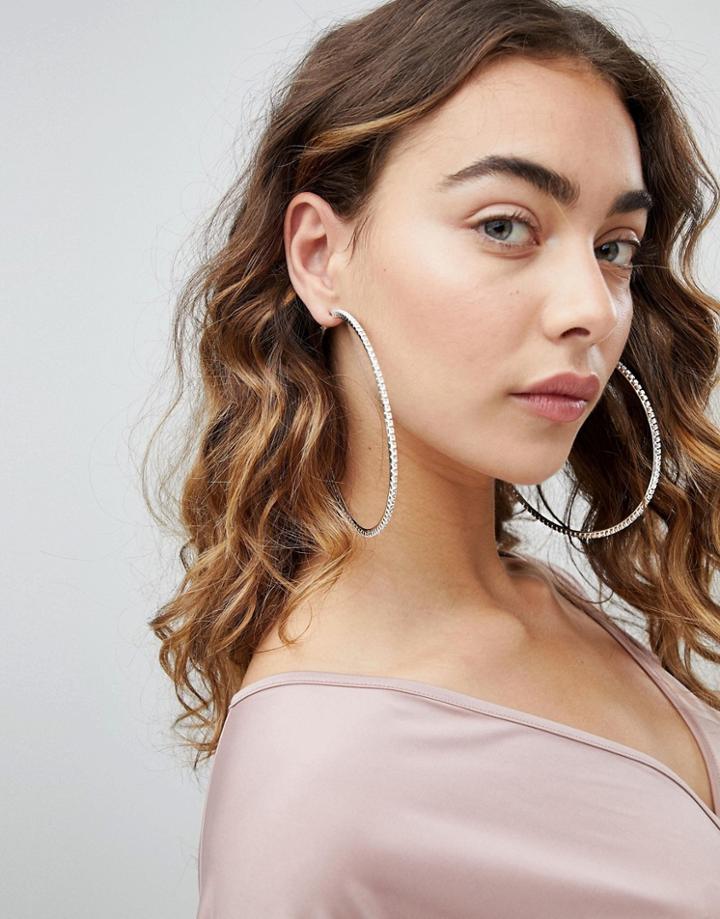 Designb London Xl Rhinestone Statement Hoops - Silver