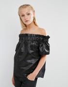 Asos Off Shoulder Top In Textured Metallic - Black
