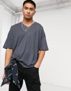 Asos Design Oversized Super Longline T-shirt With Extreme Curve Hem In Gray Texture-black