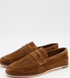 Silver Street Wide Fit Woven Suede Loafers In Tan-brown