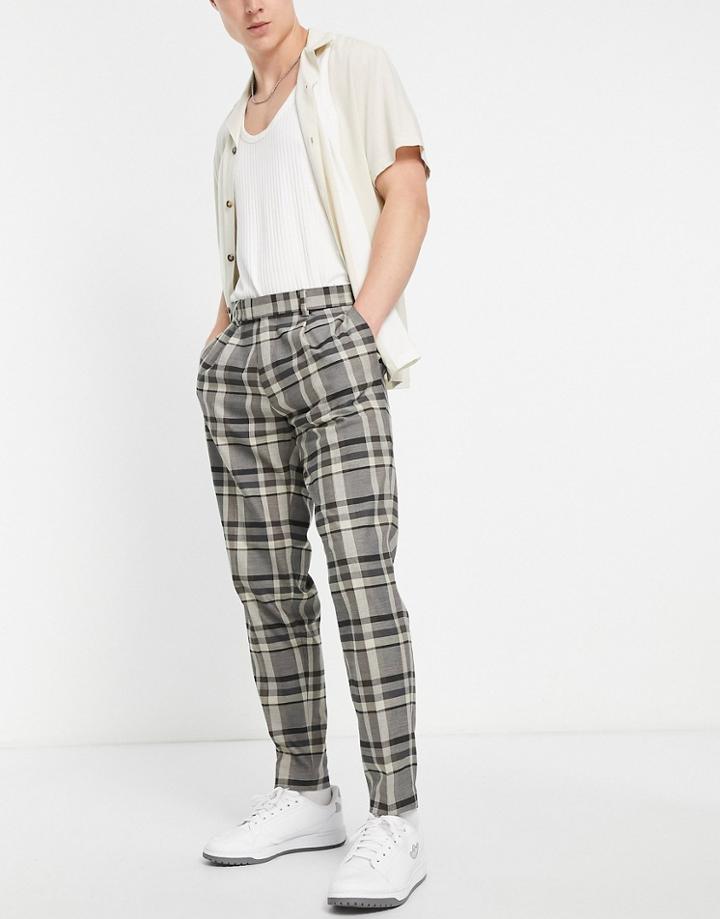 Topman Tapered Smart Pants In Brown Check