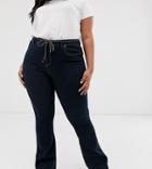 Urban Bliss Plus Rinse Wash Kick Flare Jeans With Rope Belt Detail And Raw Hem-blue