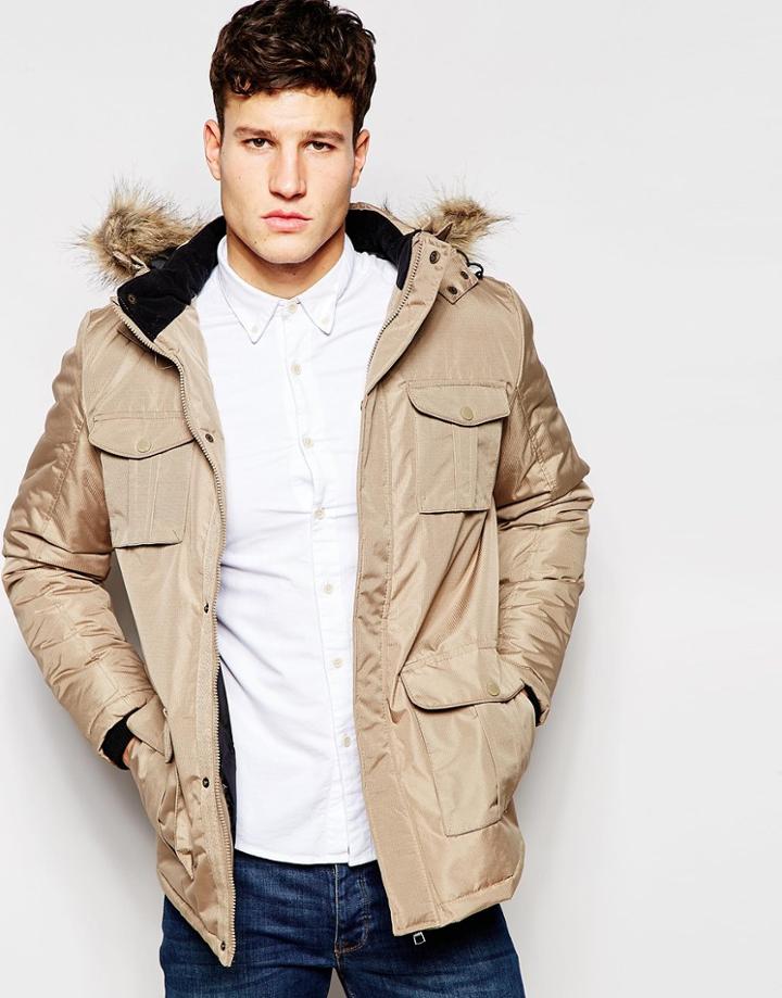 Brave Soul 4 Pocket Parka Jacket - Beige