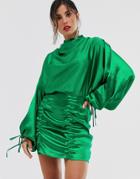 Asos Design Satin Mini Dress With Ruched Skirt And Blouson Top