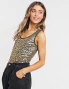 Oasis Tank With Foil Print In Khaki-green