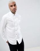 Asos Design Regular Fit Western Viscose Shirt In White With Black Poppers - White