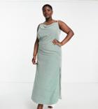 Ax Paris Plus Cowl Neck Satin Midi Dress In Green Polka Dot-black