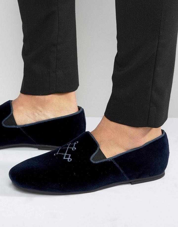 Hudson London Velvet Loafers - Navy