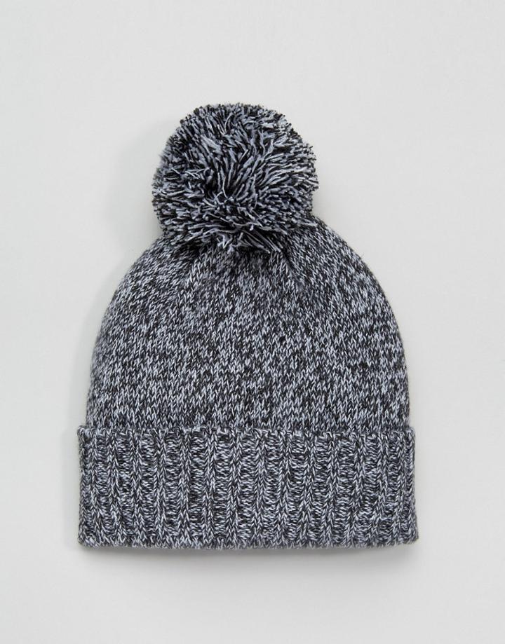 Asos Bobble Beanie In Black And White Twist - Black