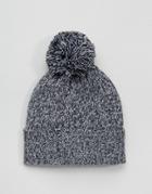 Asos Bobble Beanie In Black And White Twist - Black