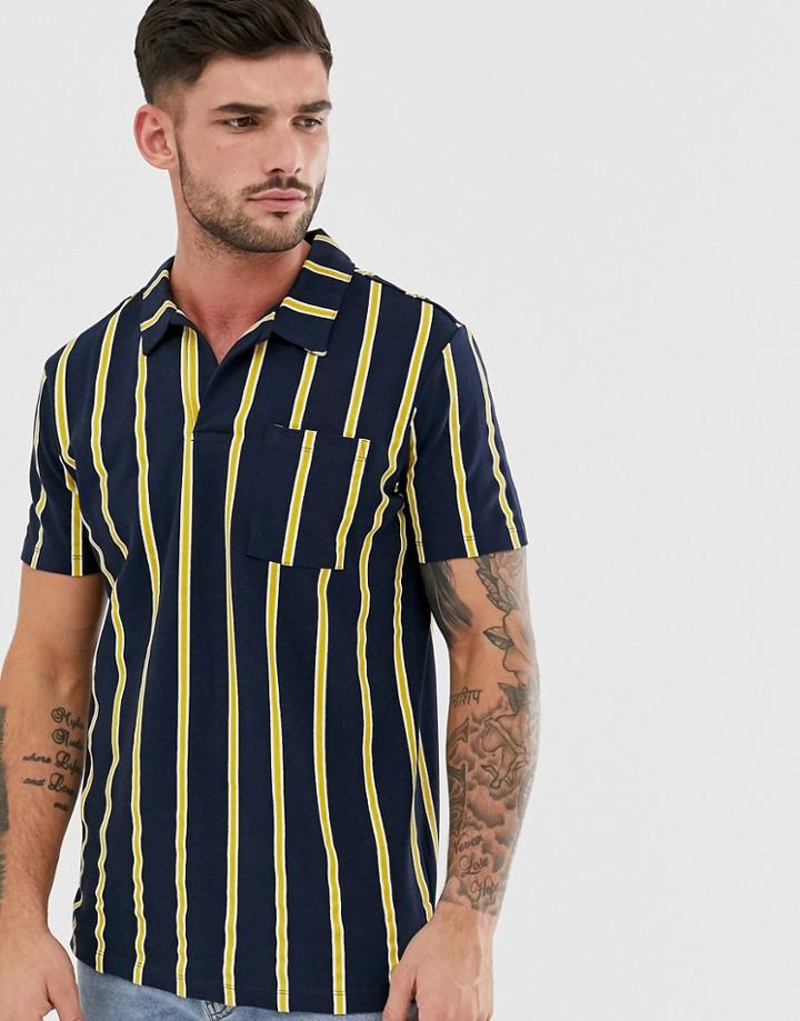 Jack & Jones Originals Stripe Polo With Revere Collar In Navy