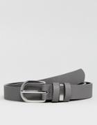 Asos Smart Skinny Faux Leather Belt In Gray With Metal Keepers - Gray