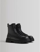 Bershka Lace Up Boots In Black