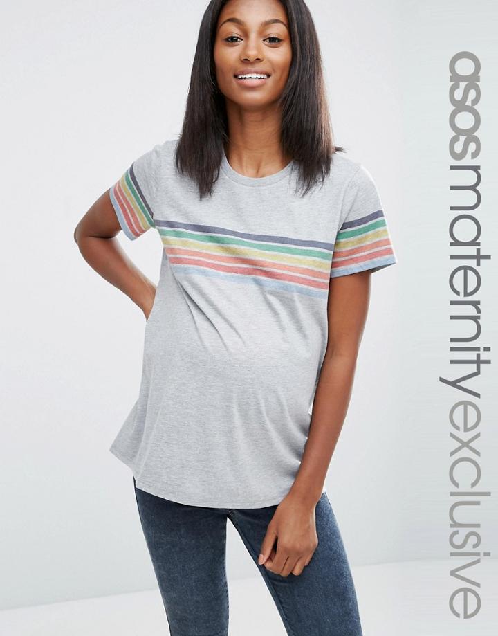 Asos Maternity Rainbow Stripe Placement T-shirt - Gray