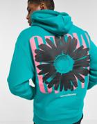 Asos Design Oversized Hoodie In Blue With Floral Back Print-blues