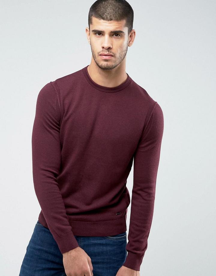 Boss Orange By Hugo Boss Albonon Merino Knitted Sweater In Burgundy - Red