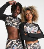 Collusion Unisex Cropped Long Sleeve Scuba T-shirt In Print - Part Of A Set-black