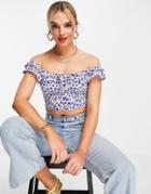 Glamorous Crop Off Shoulder Blouse In Lilac Floral-purple