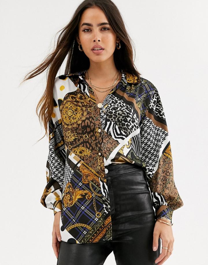 River Island Utility Shirt In Scarf Print-black